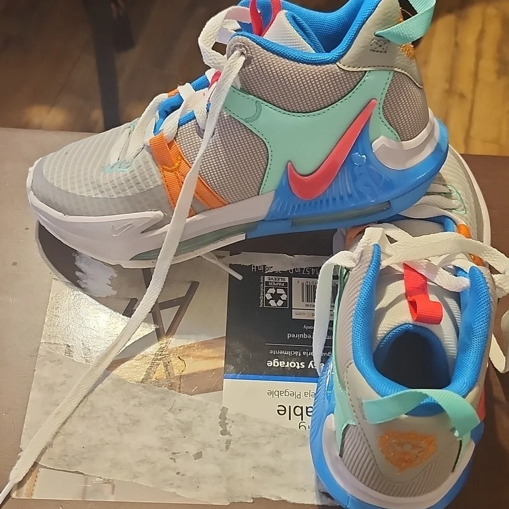 Nike Lebron Sneakers in White, Pink, and Blue